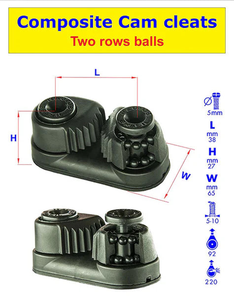 Nautos Ball Bearing Composite Cam Cleat, 2 Row Ball Bearing, 38mm